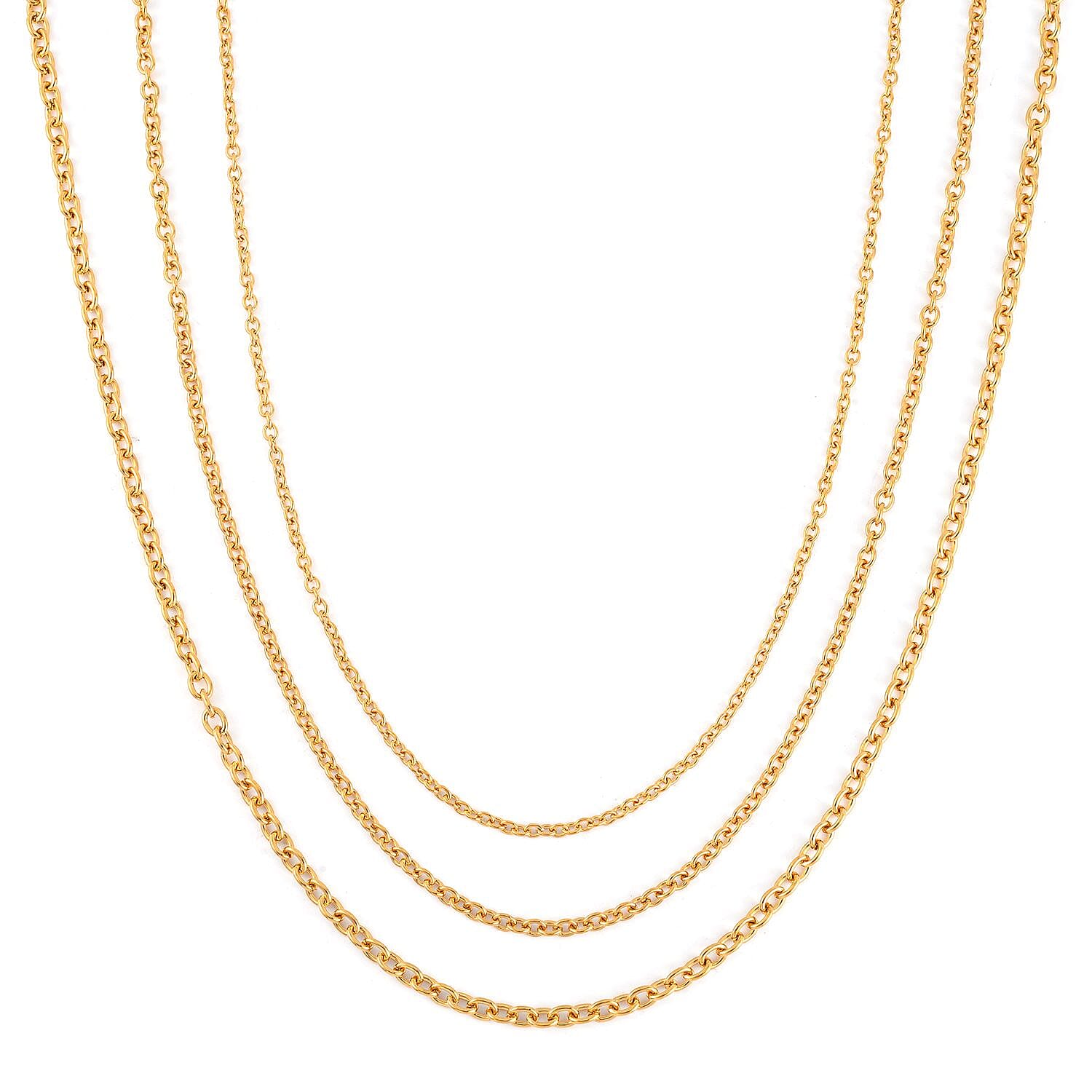 Ever True Set of 3 Rolo Chain Necklaces 16, 20, 24 Inches with 2 Inch Extender in ION Plated YG Stainless Steel