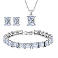 3 Piece Set - Light Blue Crystal Bracelet, Solitaire Stud Earrings and Pendant in Silvertone with Stainless Steel Necklace (20 Inches) - Sticky add to cart bar