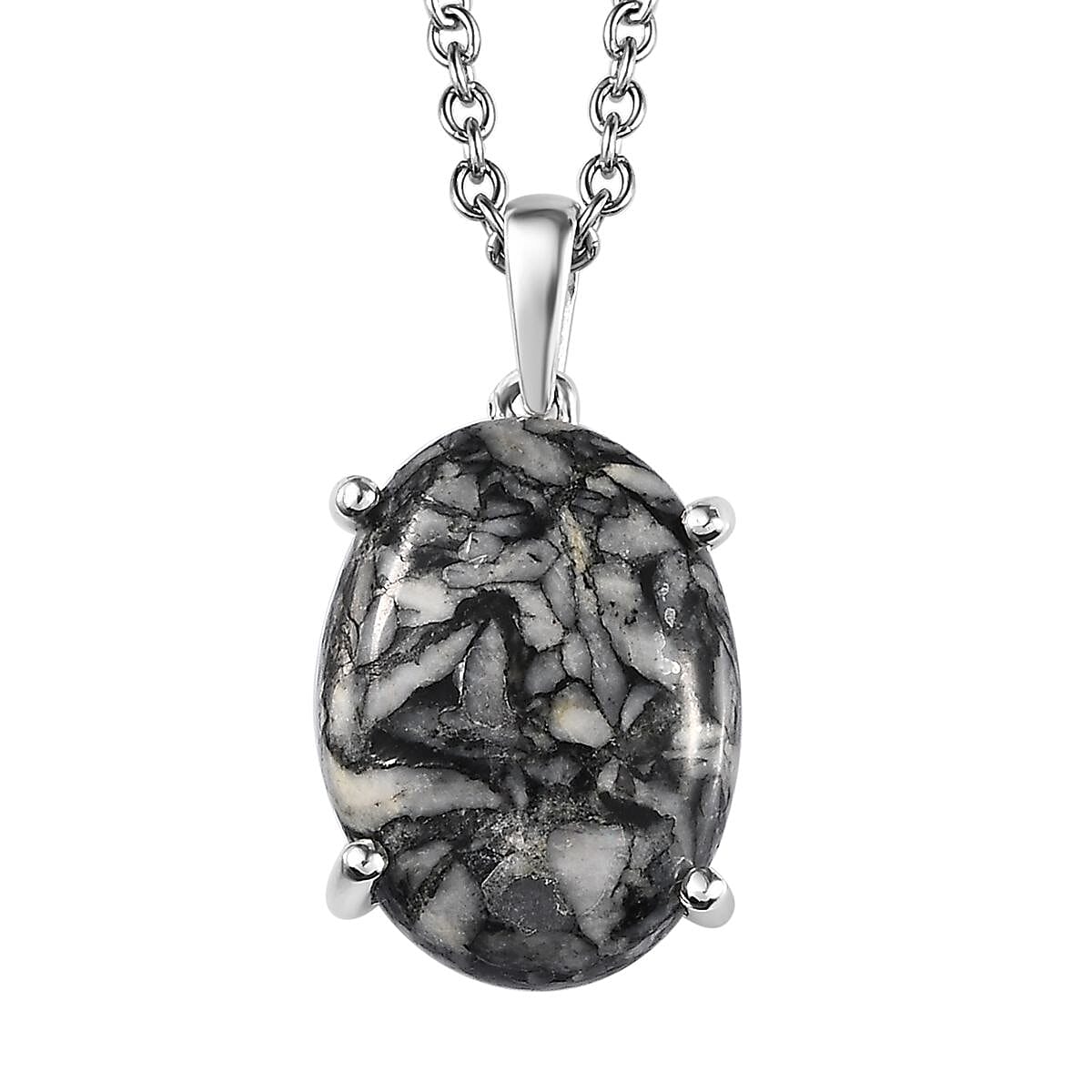 Austrian Pinolith Solitaire Pendant in Sterling Silver with Stainless Steel Necklace 20 Inches