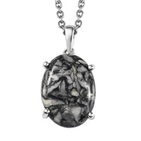 Austrian Pinolith Solitaire Pendant in Sterling Silver with Stainless Steel Necklace 20 Inches