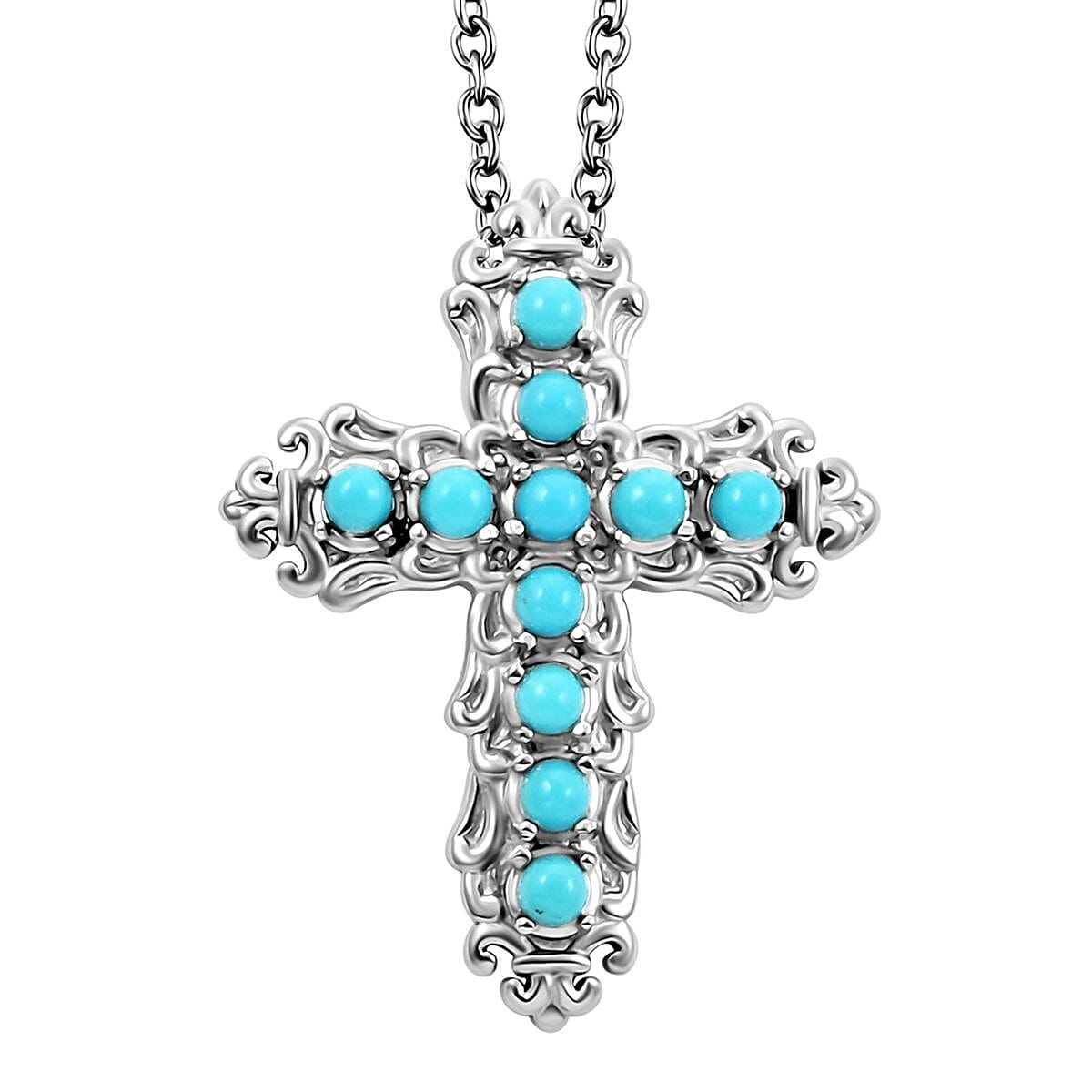 Sleeping Beauty Turquoise Pendant Necklace 20 Inches in Stainless Steel 1.00 ctw