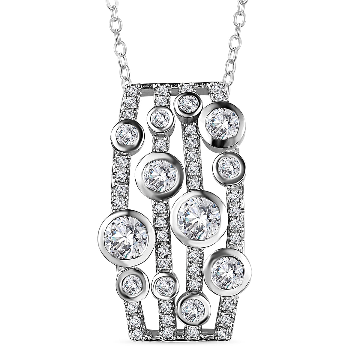 Moissanite Bubble Pendant Necklace 20 Inches in Platinum Over Sterling Silver 1.35 ctw