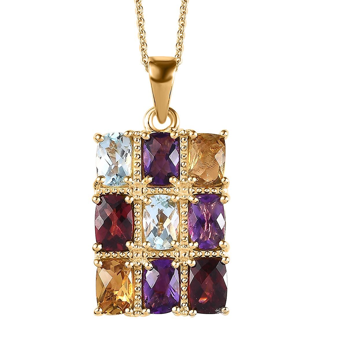 GP Royal Art Deco Collection Multi Gemstone 5.00 ctw Pendant Necklace in Vermeil Yellow Gold Over Sterling Silver 20 Inches