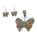 Santa Fe Style Spiny Turquoise Butterfly Earrings and Pendant in Sterling Silver 14.40 ctw - Sticky add to cart bar