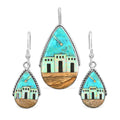 Santa Fe Style Spiny Turquoise Pueblo Earrings and Pendant in Sterling Silver 9.50 ctw - Sticky add to cart bar