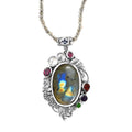 Malagasy Labradorite and Multi Gemstone Pendant with Beaded Necklace 20 Inches in Platinum Over Sterling Silver 93.85 ctw - Sticky add to cart bar