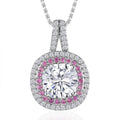 Moissanite and Madagascar Pink Sapphire 3.50 ctw Double Halo Pendant Necklace in Platinum Over Sterling Silver 20 Inches - Sticky add to cart bar