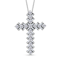 Moissanite Cross Pendant Necklace (20 Inches) in Platinum Over Sterling Silver 1.40 ctw