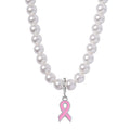 Pink Enameled Pendant with White Shell Pearl Beaded Necklace 20 Inches in Silvertone 210.00 ctw - Sticky add to cart bar