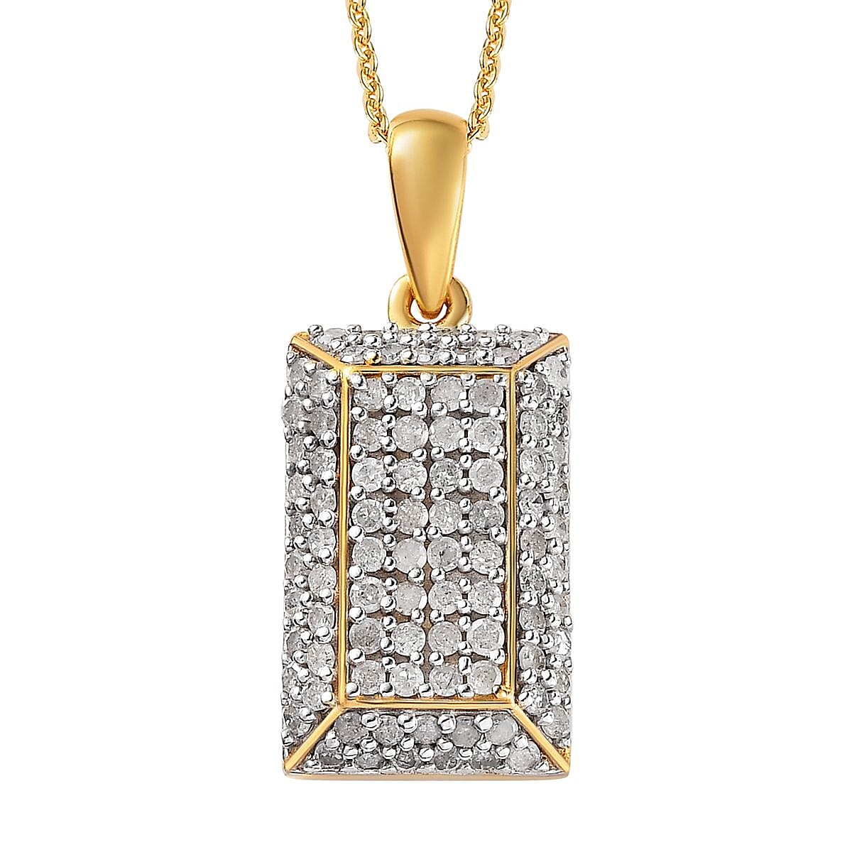 Diamond Cluster Pendant Necklace (20 Inches) in Vermeil YG Over Sterling Silver 1.00 ctw