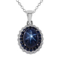 Blue Star Sapphire (DF) and Multi Gemstone Double Halo Pendant Necklace 18 Inches in Platinum Over Sterling Silver 5.40 ctw - Sticky add to cart bar