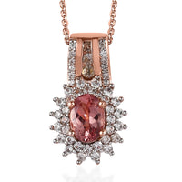 Blush Apatite, Champagne and White Zircon Sunburst Pendant Necklace 20 Inches in Vermeil Rose Gold Over Sterling Silver 1.35 ctw