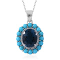 London Blue Topaz and Multi Gemstone Double Halo Pendant Necklace 18 Inches in Platinum Over Sterling Silver 6.15 ctw - Sticky add to cart bar