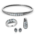 Doorbuster White Topaz Bangle Bracelet (7.25In), 3 Stone Ring (Size 7.00), Pendant and Stud Earrings in Stainless Steel 9.10 ctw - Sticky add to cart bar