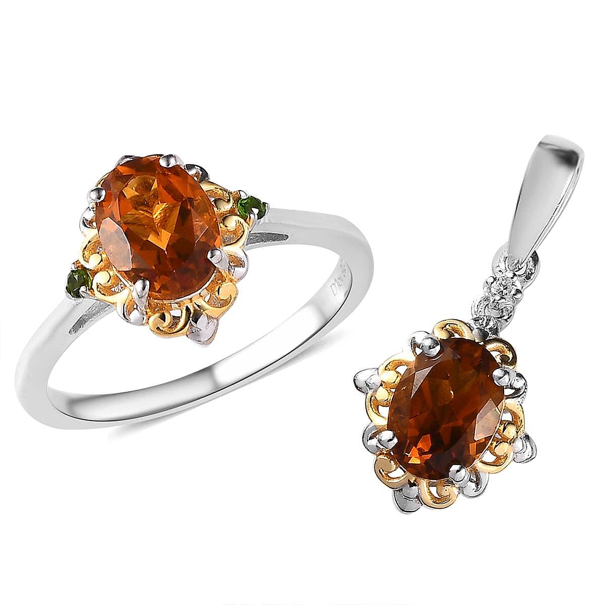 Santa Ana Madeira Citrine, Multi Gemstone Ring (Size 7.0) and Pendant in Vermeil YG and Platinum Over Sterling Silver 2.25 ctw