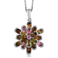 Multi-Tourmaline Floral Pendant Necklace 20 Inches in Flower Platinum Over Sterling Silver 3.50 ctw - Sticky add to cart bar