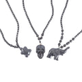 Resin, Hematite Beaded Set of 3 Halloween Skull, Elephant & Turtle Pendant Necklace (20-22 Inches) in Silvertone 527.00 ctw - Sticky add to cart bar
