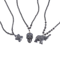 Resin, Hematite Beaded Set of 3 Halloween Skull, Elephant & Turtle Pendant Necklace (20-22 Inches) in Silvertone 527.00 ctw