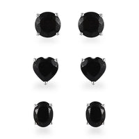 Black Tourmaline Set of 3 Stud Earrings in Platinum Over Sterling Silver 10.40 ctw