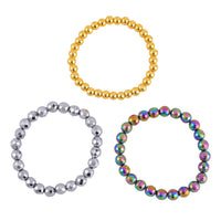 Set of 3 Magic, Silver and Yellow Gold Plated Hematite Beaded Stretch Bracelet 413.00 ctw
