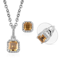 Brazilian Citrine Earrings and Pendant in Platinum Over Sterling Silver with Stainless Steel Necklace 20 Inches 1.10 ctw