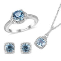 Premium Sky Blue Topaz Earrings, Ring (Size 5.0) and Pendant in Platinum Over Sterling Silver with Stainless Steel Necklace 20 Inches 2.65 ctw - Sticky add to cart bar