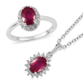 Premium Niassa Ruby, White Zircon Halo Ring (Size 5.0) and Pendant Necklace (20 Inches) in Platinum Over Sterling Silver 2.90 ctw - Sticky add to cart bar