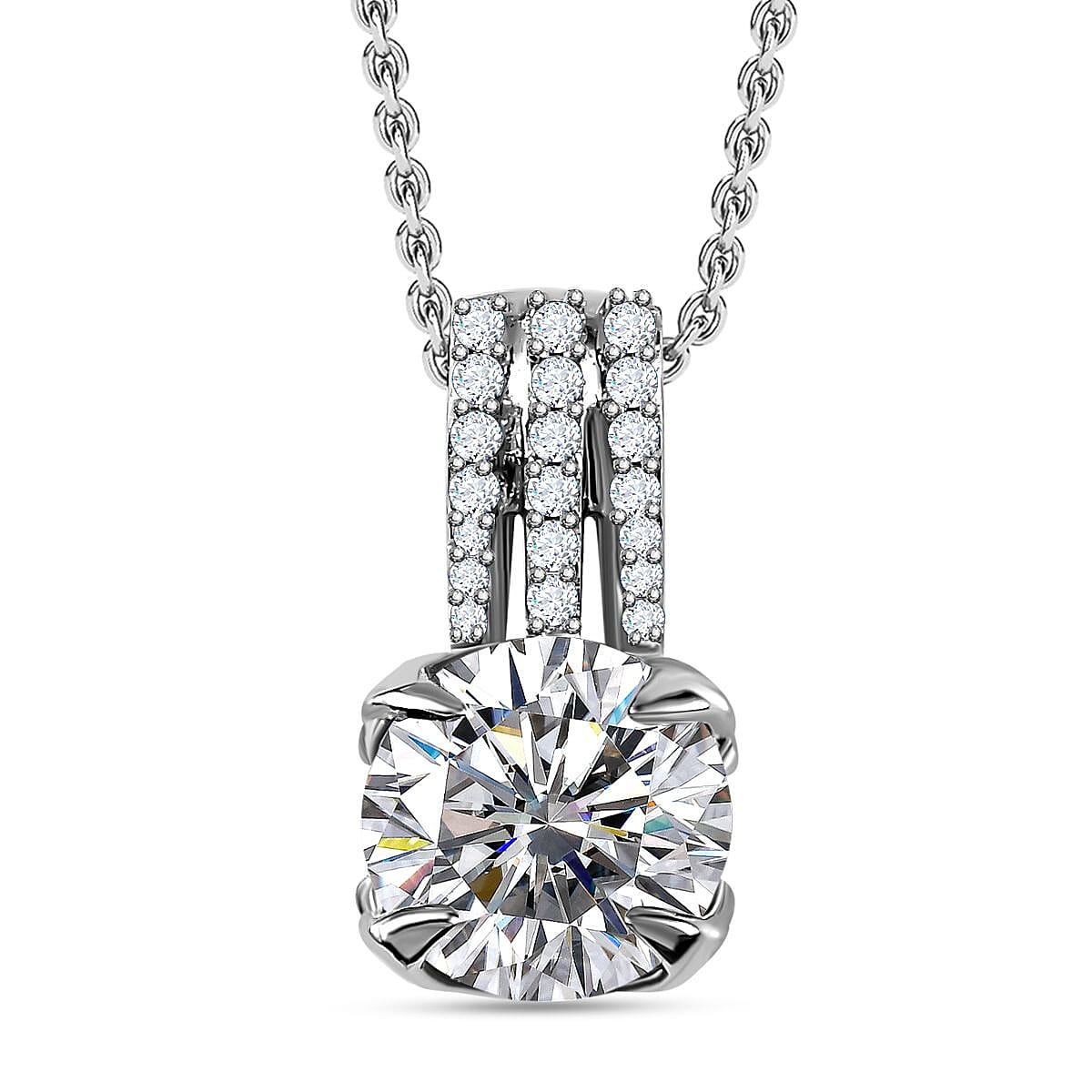 Moissanite Pendant Necklace 20 Inches in Platinum Over Sterling Silver 2.10 ctw
