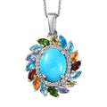 Premium Sleeping Beauty Turquoise and Multi Gemstone Halo Pendant Necklace 20 Inches in Platinum Over Sterling Silver 3.75 ctw - Sticky add to cart bar