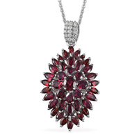 Anthill Garnet 6.15 ctw Floral Spray Pendant Necklace in Platinum Over Sterling Silver 20 Inches