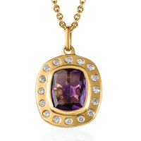 Premium Moroccan Amethyst and Moissanite Medallion Pendant Necklace 20 Inches in Vermeil Yellow Gold Over Sterling Silver 3.10 ctw