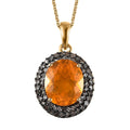 Premium BURITI Fire Opal and Natural Champagne Diamond Halo Pendant Necklace 20 Inches in Vermeil Yellow Gold Over Sterling Silver 3.50 ctw - Sticky add to cart bar