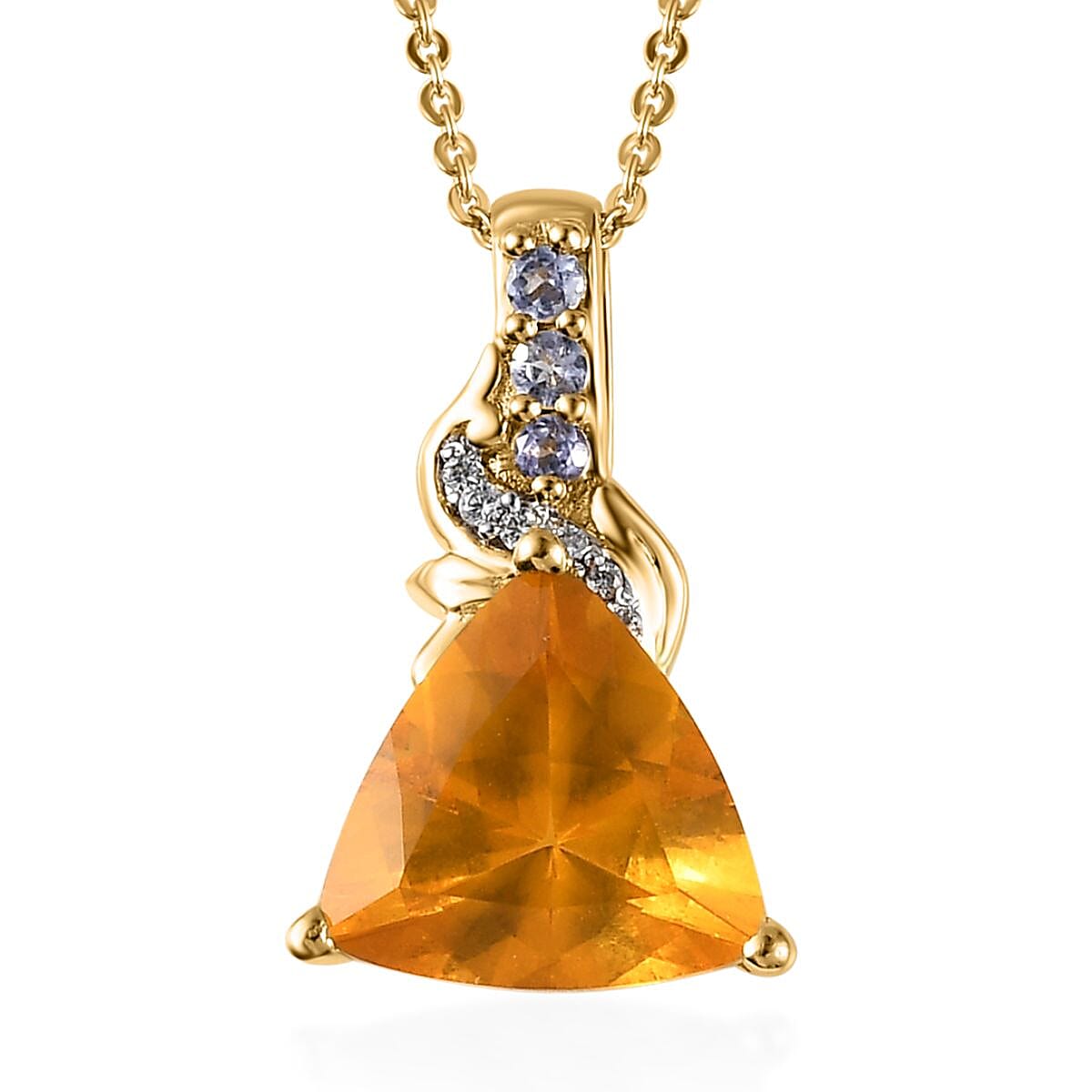 Premium BURITI Fire Opal and Multi Gemstone Pendant Necklace 20 Inches in Vermeil Yellow Gold Over Sterling Silver 3.00 ctw
