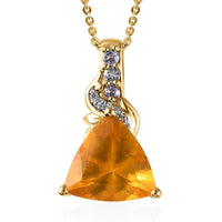 Premium BURITI Fire Opal and Multi Gemstone Pendant Necklace 20 Inches in Vermeil Yellow Gold Over Sterling Silver 3.00 ctw