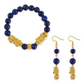 TLV Lapis Lazuli Pixiu Earrings and Feng Shui Stretch Bracelet in Goldtone 146.00 ctw - Sticky add to cart bar