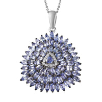 Tanzanite and Moissanite Cluster Pendant Necklace 20 Inches in Platinum Over Sterling Silver 6.20 ctw
