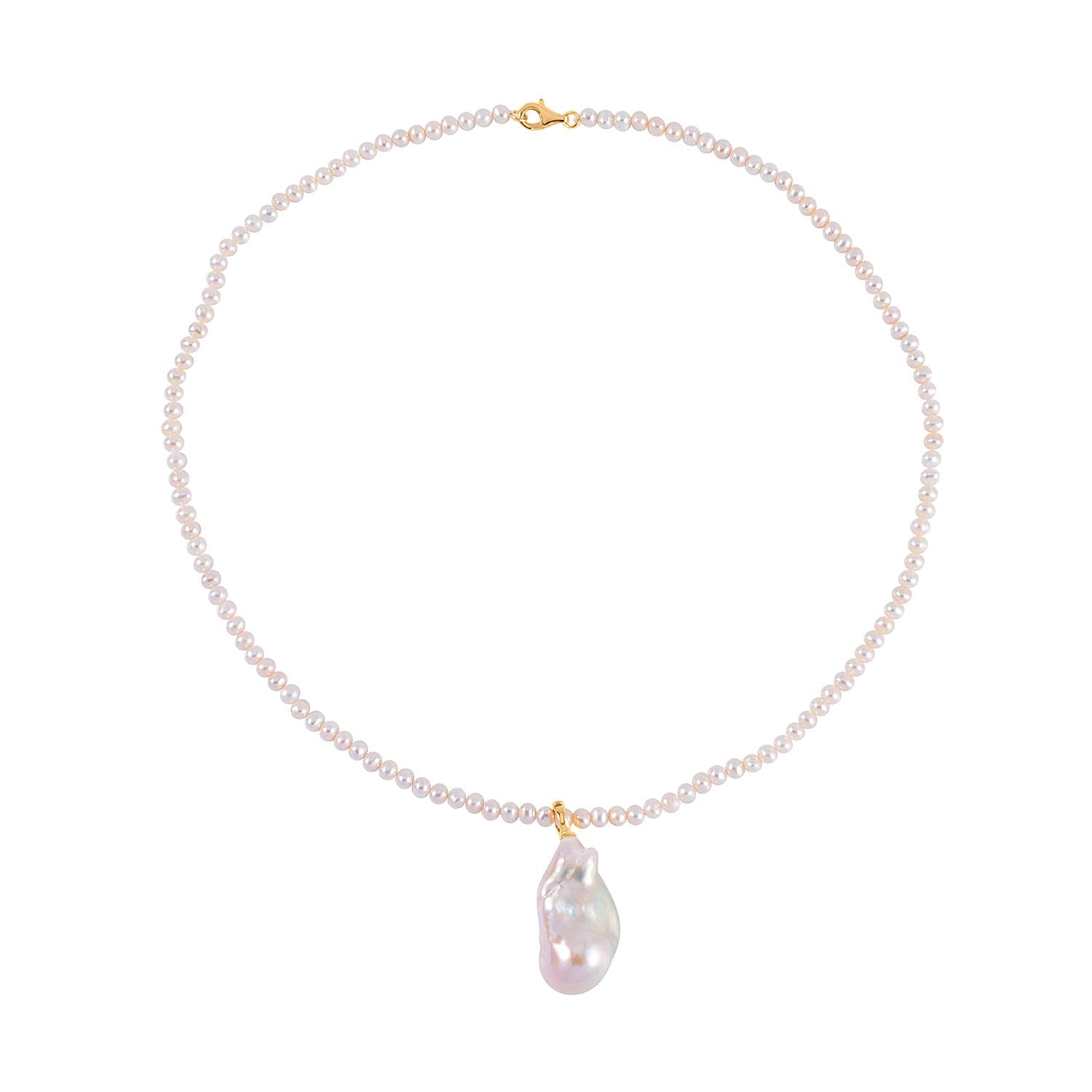 White Baroque Pearl Pendant with Freshwater Cultured Pearl Necklace in 14K YG Over Sterling Silver (20 Inches)