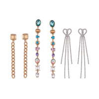 Set of 3 Multi Color Glass, Austrian Crystal Earrings in Silvertone, Rosetone, Goldtone