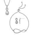 Simulated Diamond Necklace 20-22 Inches Bolo Bracelet and Earrings in Rosetone 0.50 ctw - Sticky add to cart bar