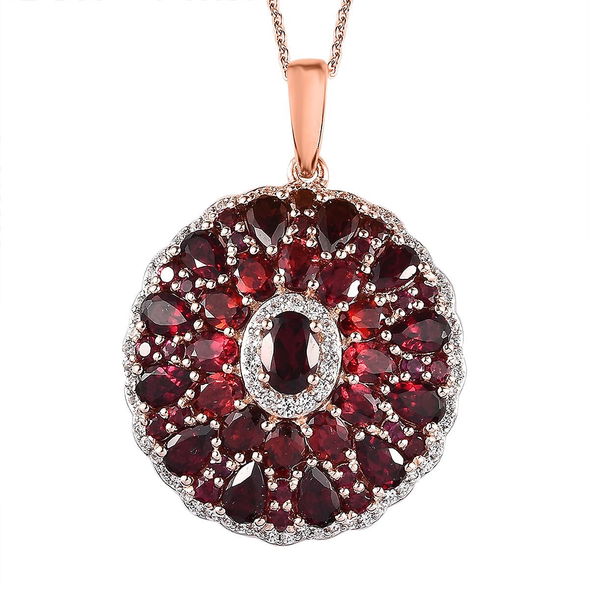 Anthill Garnet and White Zircon 7.85 ctw Cocktail Pendant Necklace in Vermeil Rose Gold Over Sterling Silver 20 Inches