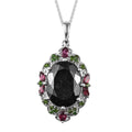 Black Tourmaline and Multi Gemstone Pendant Necklace 20 Inches in Platinum Over Sterling Silver 11.10 ctw - Sticky add to cart bar