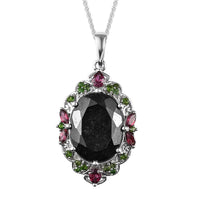 Black Tourmaline and Multi Gemstone Pendant Necklace 20 Inches in Platinum Over Sterling Silver 11.10 ctw