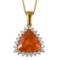 Premium BURITI Fire Opal and Moissanite Halo Pendant Necklace 20 Inches in Vermeil Yellow Gold Over Sterling Silver 3.50 ctw - Sticky add to cart bar