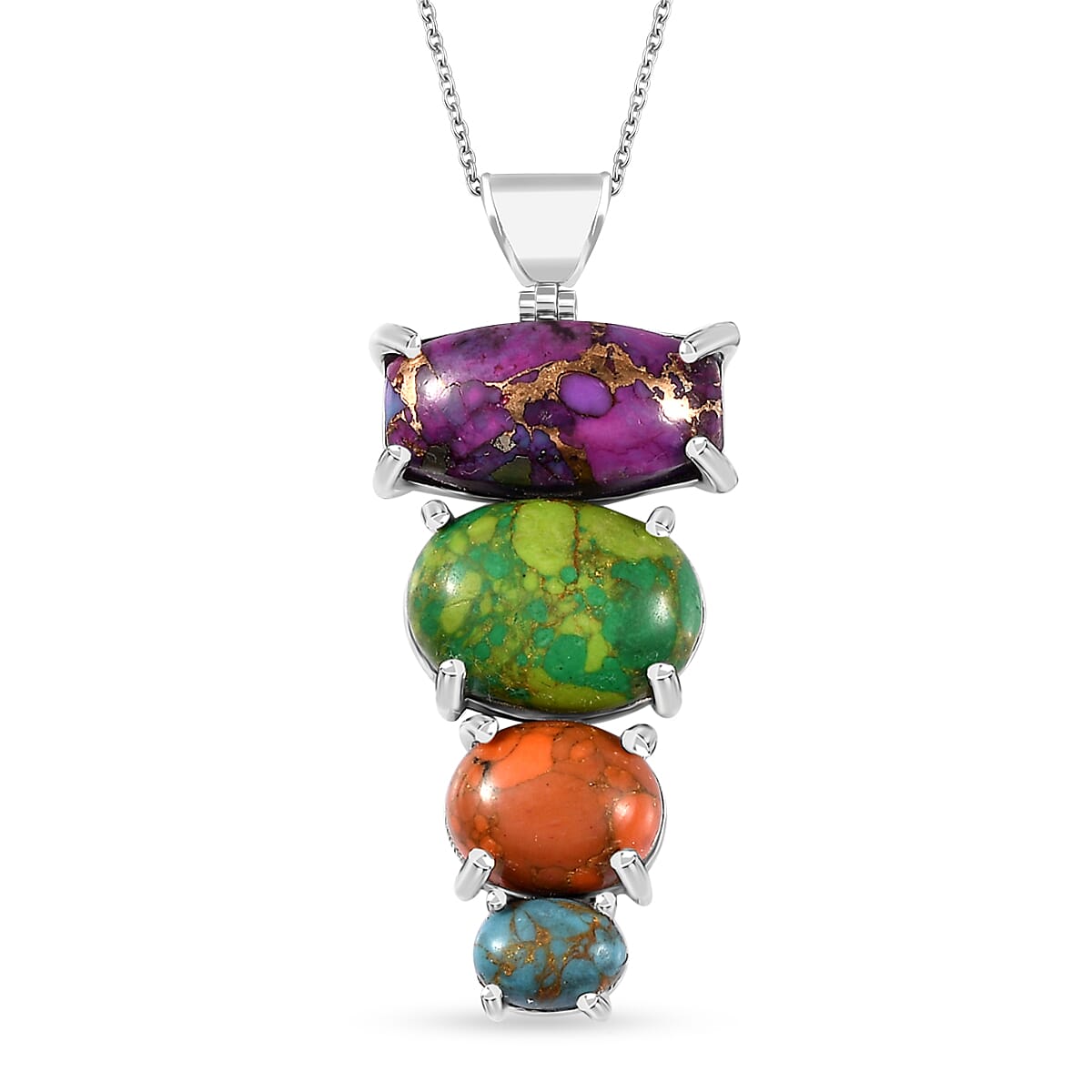 Mojave Multi Color Turquoise Pendant Necklace 20 Inches in Platinum Over Sterling Silver 16.85 ctw