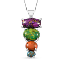 Mojave Multi Color Turquoise Pendant Necklace 20 Inches in Platinum Over Sterling Silver 16.85 ctw