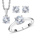 Moissanite Stud Earrings, Ring (Size 7.0) and Pendant Necklace 20 Inches in Rhodium Over Sterling Silver 2.35 ctw - Sticky add to cart bar