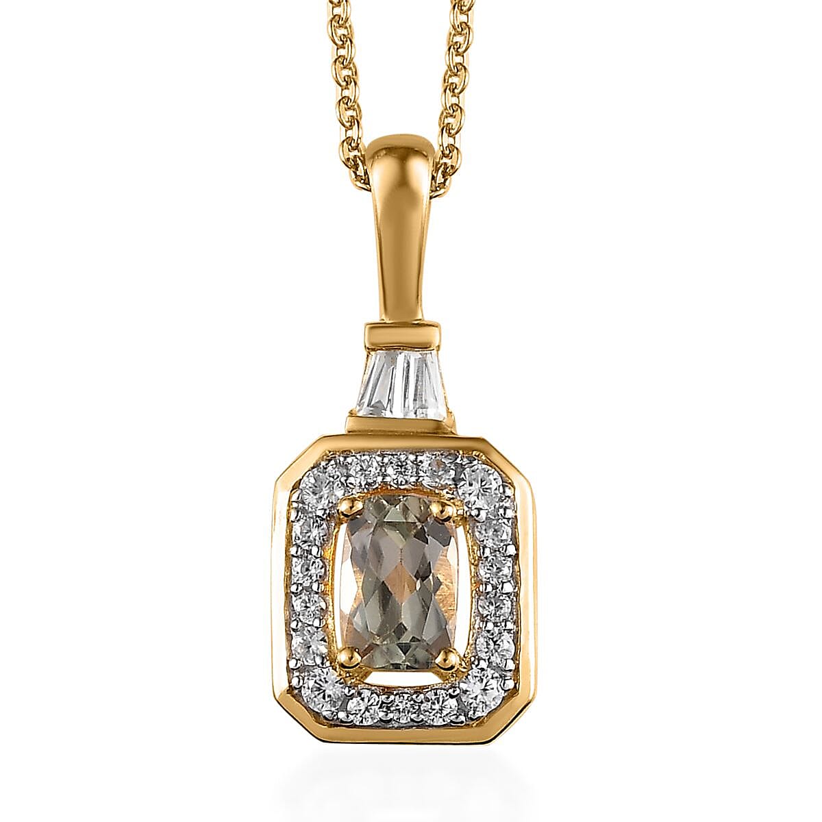 AAA Turkizite and White Zircon Halo Pendant Necklace 20 Inches in Vermeil Yellow Gold Over Sterling Silver 1.00 ctw