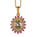 AAA Turkizite and Multi Gemstone Floral Pendant Necklace 20 Inches in Vermeil Yellow Gold Over Sterling Silver 1.30 ctw - Sticky add to cart bar