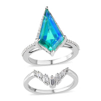 Peacock Quartz (Triplet) and White Zircon Set of 2 Stackable Ring in Platinum Over Sterling Silver 7.10 ctw (Del. in 7-10 Days)