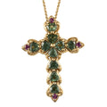 Tanzanian Natural Green Apatite and Orissa Rhodolite Garnet Cross Pendant Necklace 20 Inches in Vermeil Yellow Gold Over Sterling Silver 2.60 ctw - Sticky add to cart bar